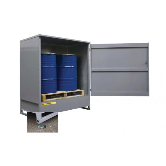Bac de rétention fermé en acier - 2 fûts<br>Pieds réglables<br>