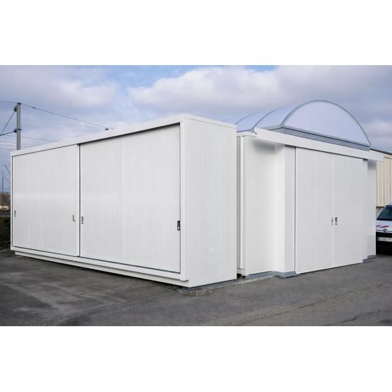 Magasin modulaire 8 mètres 2 niveaux 1 allée
