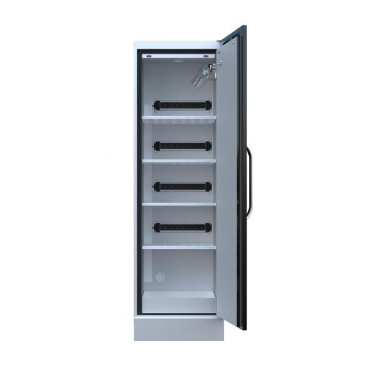 Armoire LithiumVault 1 porte avec extincteur FirePro et racks de prises électriques