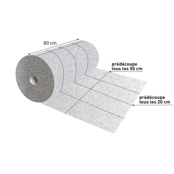 Rouleau absorbant tous liquides <br> Multi-découpes - 80 cm x 40 m<br>