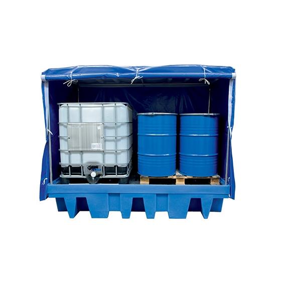 Bac de rétention fermé en plastique <br> 2 cuves 1000 L ou 8 fûts