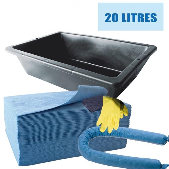 Kit anti-pollution hydrocarbure - Bac collecteur <br> Absorption : 20 L