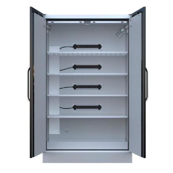 Armoire LithiumVault avec extincteur FirePro et racks de prises électriques (16A)