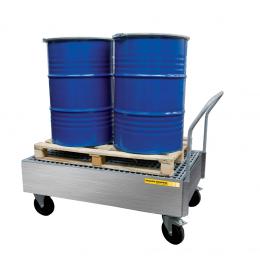 Bac de rétention mobile en inox - 2 fûts